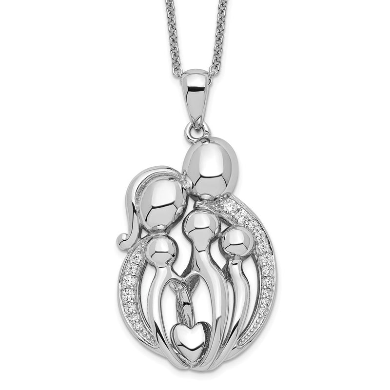 Sterling Silver Sentimental Expressions Rhodium-Plated Cz Family Of 5 Gathering 18In. Necklace