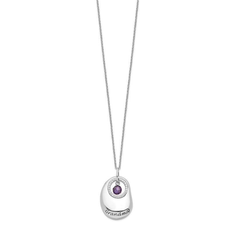 Sterling Silver Sentimental Expressions Rhodium-Plated Antiqued Cz For You Grandma 18In. Necklace