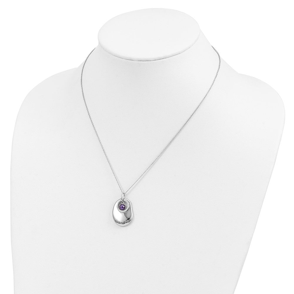 Sterling Silver Sentimental Expressions Rhodium-Plated Antiqued Cz For You Grandma 18In. Necklace