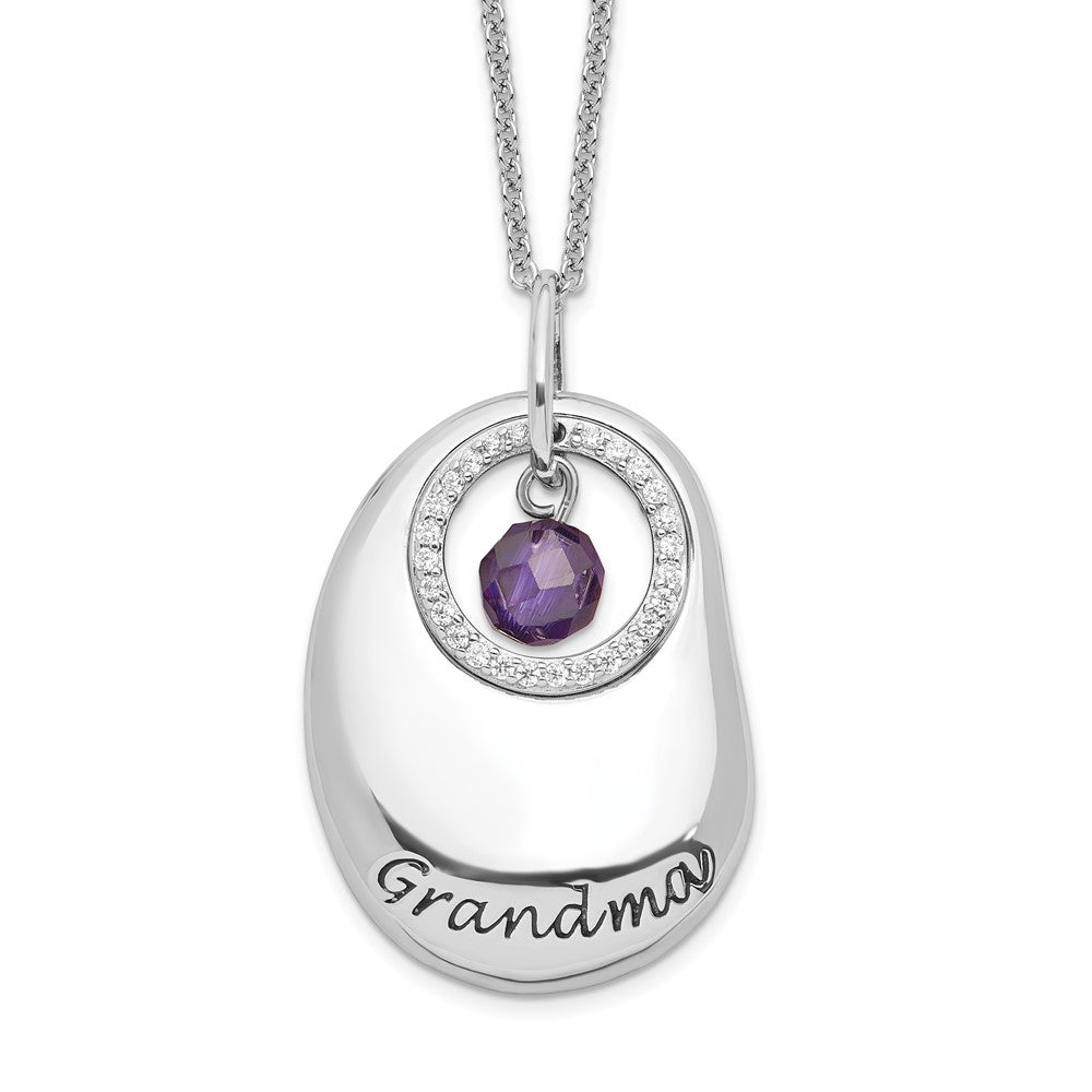 Sterling Silver Sentimental Expressions Rhodium-Plated Antiqued Cz For You Grandma 18In. Necklace
