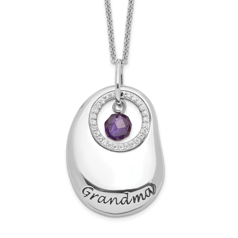 Sterling Silver Sentimental Expressions Rhodium-Plated Antiqued Cz For You Grandma 18In. Necklace