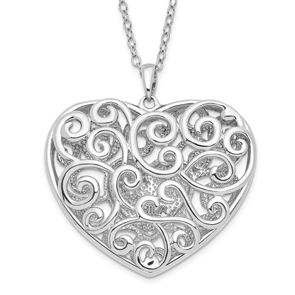 Sterling Silver Sentimental Expressions Rhodium-Plated Antiqued Heart Of Support 18In. Necklace