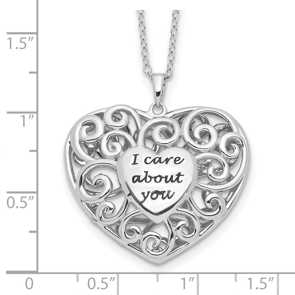 Sterling Silver Sentimental Expressions Rhodium-Plated Antiqued Heart Of Support 18In. Necklace