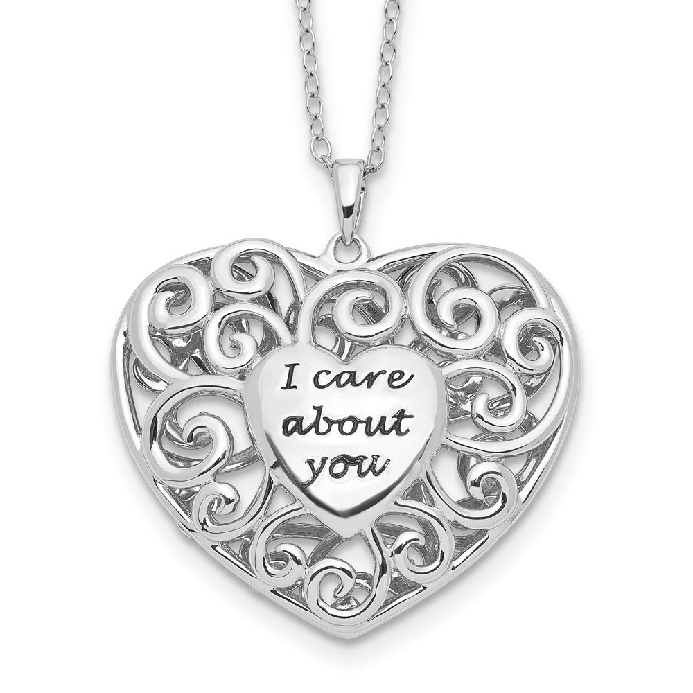 Sterling Silver Sentimental Expressions Rhodium-Plated Antiqued Heart Of Support 18In. Necklace