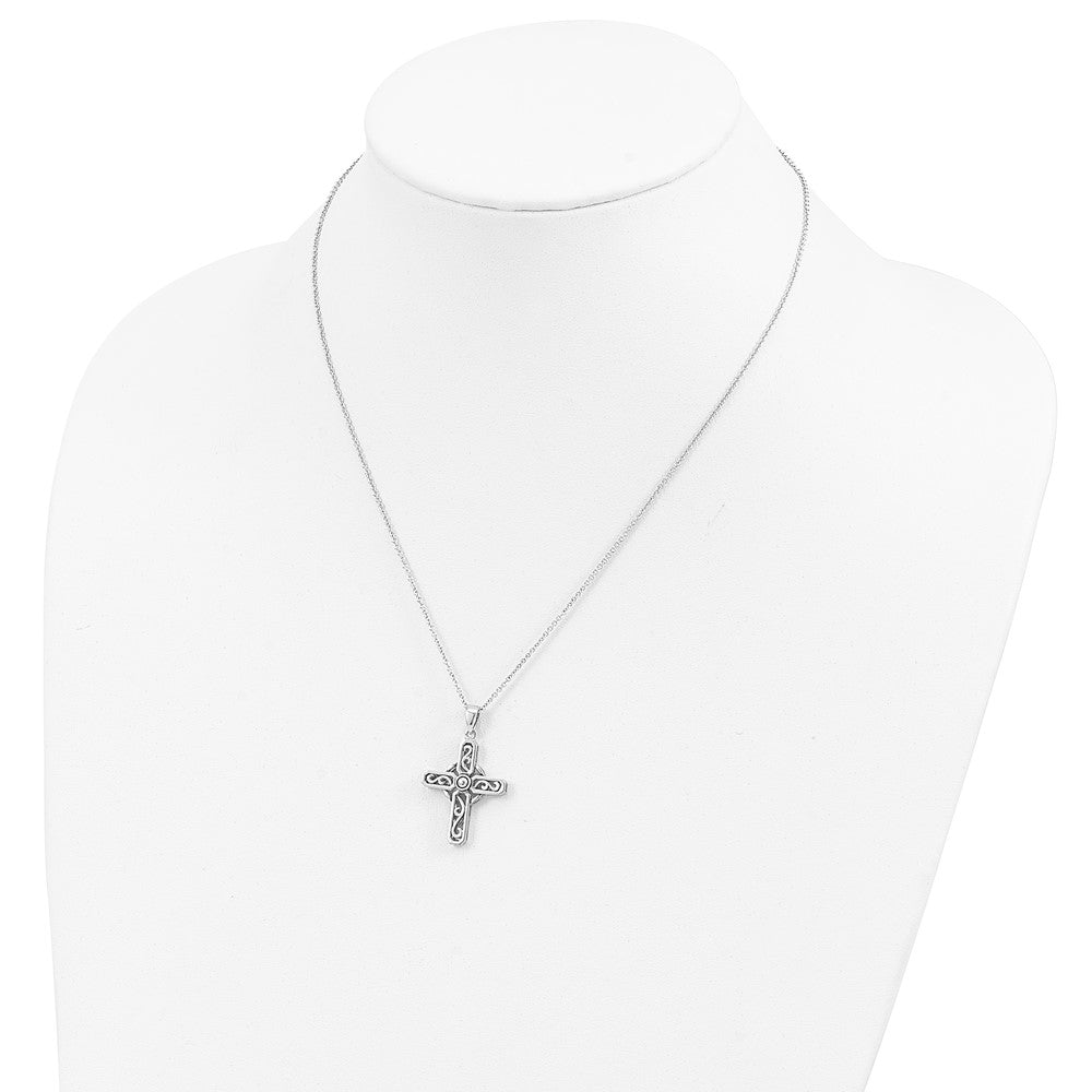 Sterling Silver Sentimental Expressions Rhodium-Plated Prayer Cross 18In. Necklace