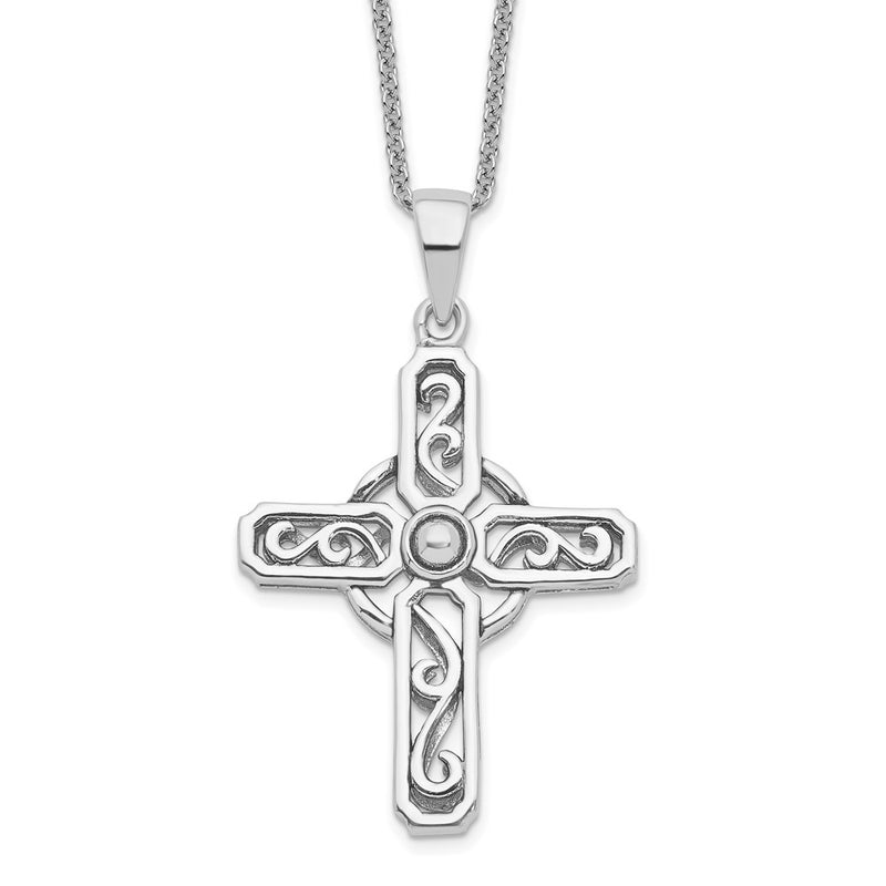 Sterling Silver Sentimental Expressions Rhodium-Plated Prayer Cross 18In. Necklace
