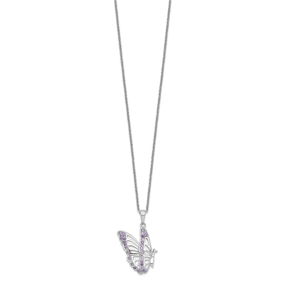 Sterling Silver Sentimental Expressions Rhodium-Plated Cz Never Give Up Butterfly 18In. Necklace