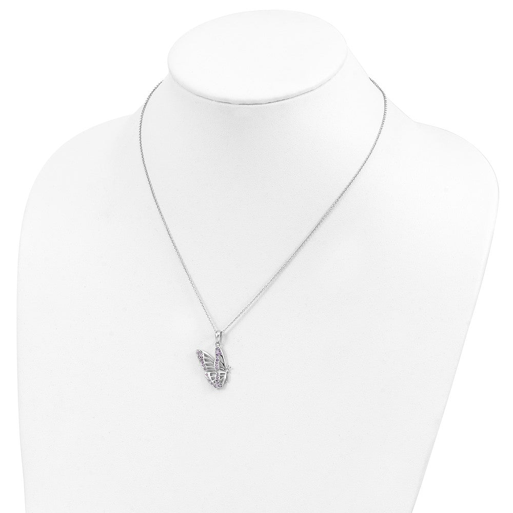 Sterling Silver Sentimental Expressions Rhodium-Plated Cz Never Give Up Butterfly 18In. Necklace