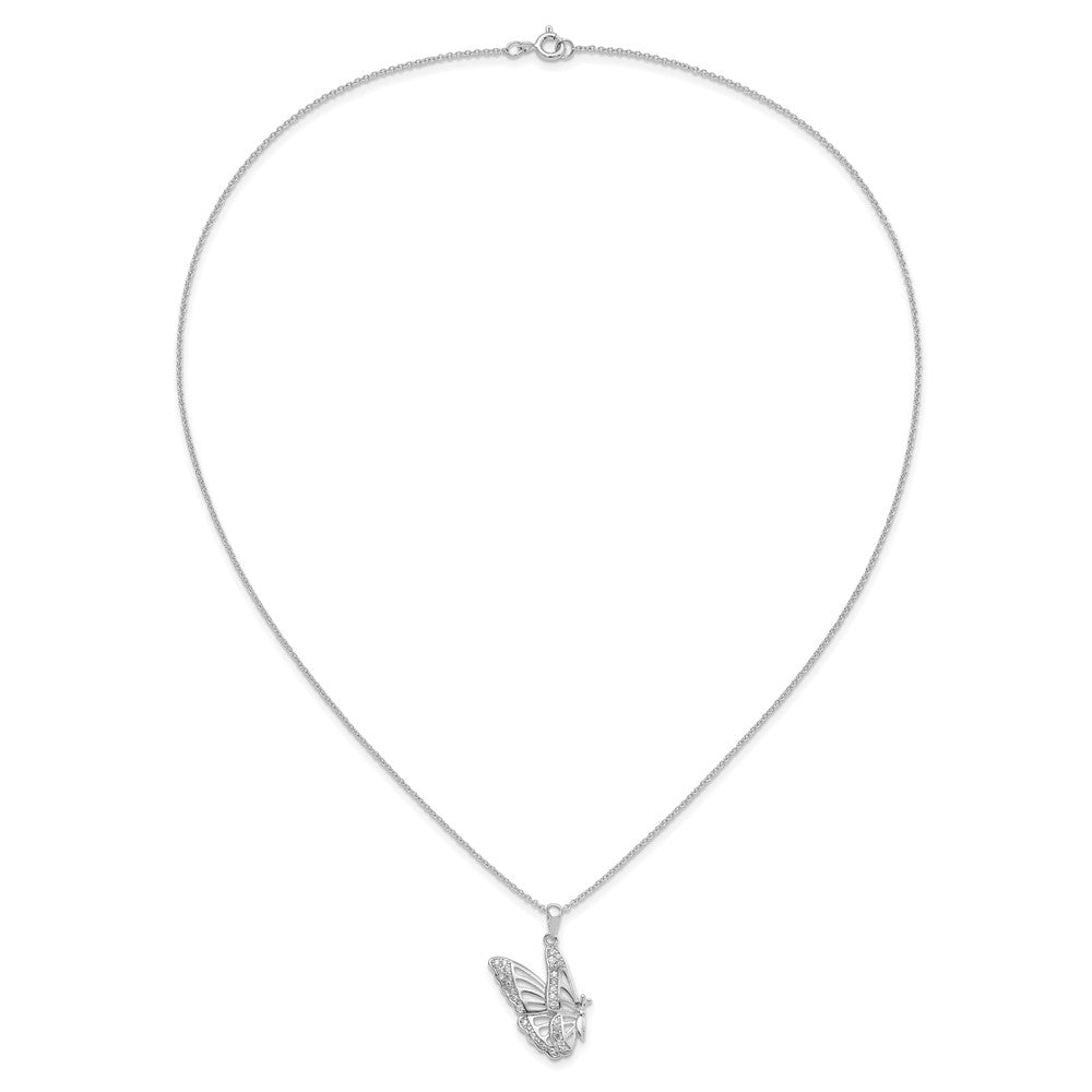 Sterling Silver Sentimental Expressions Rhodium-Plated Cz Never Give Up Butterfly 18In. Necklace