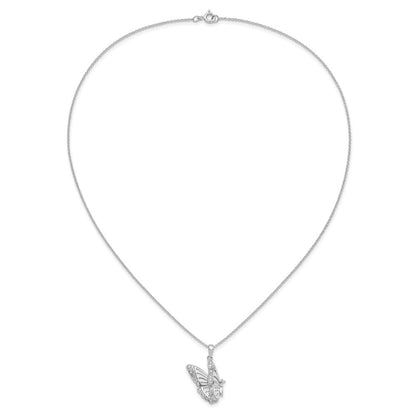 Sterling Silver Sentimental Expressions Rhodium-Plated Cz Never Give Up Butterfly 18In. Necklace