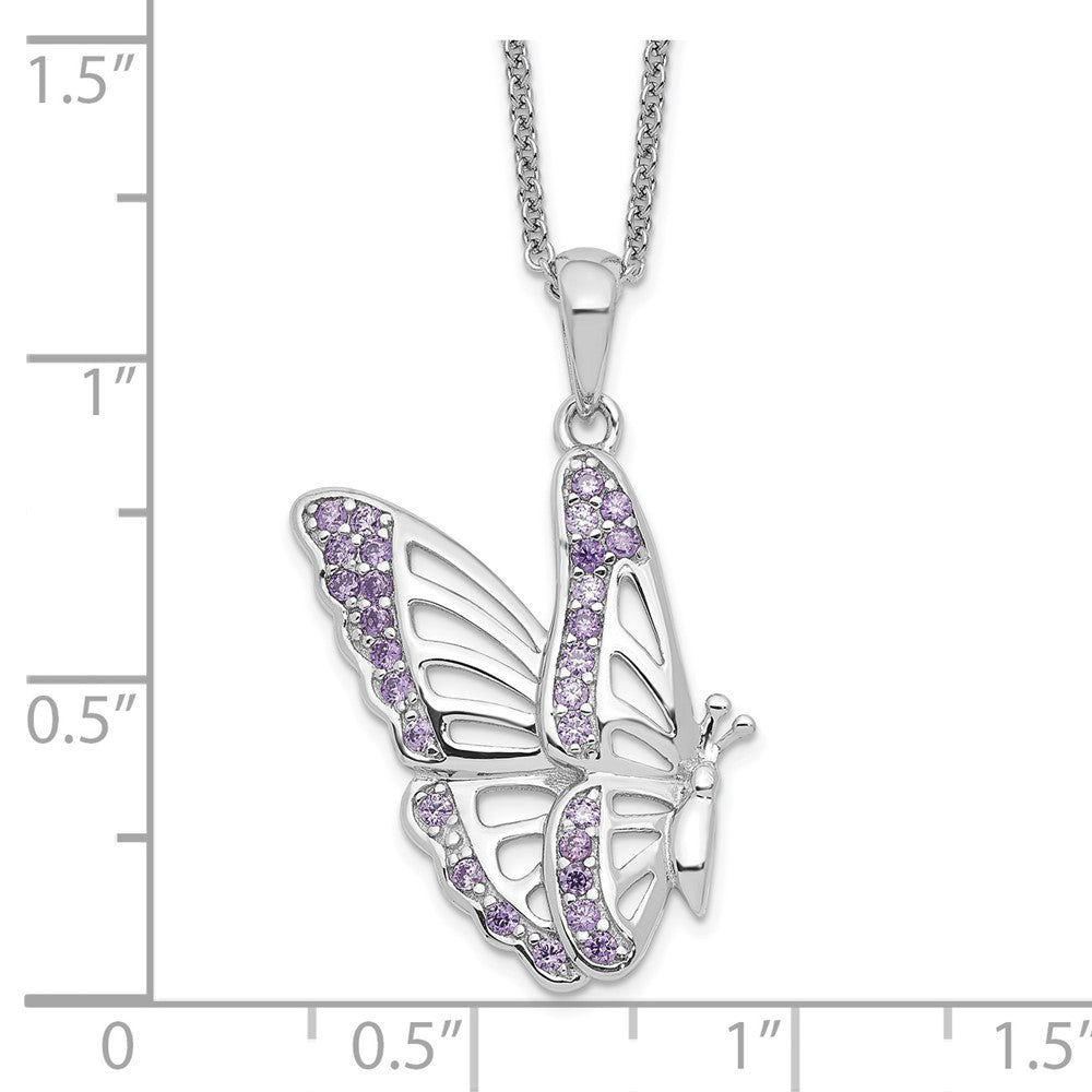 Sterling Silver Sentimental Expressions Rhodium-Plated Cz Never Give Up Butterfly 18In. Necklace