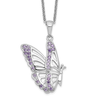Sterling Silver Sentimental Expressions Rhodium-Plated Cz Never Give Up Butterfly 18In. Necklace