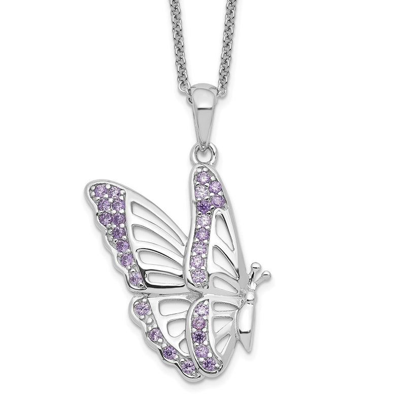 Sterling Silver Sentimental Expressions Rhodium-Plated Cz Never Give Up Butterfly 18In. Necklace