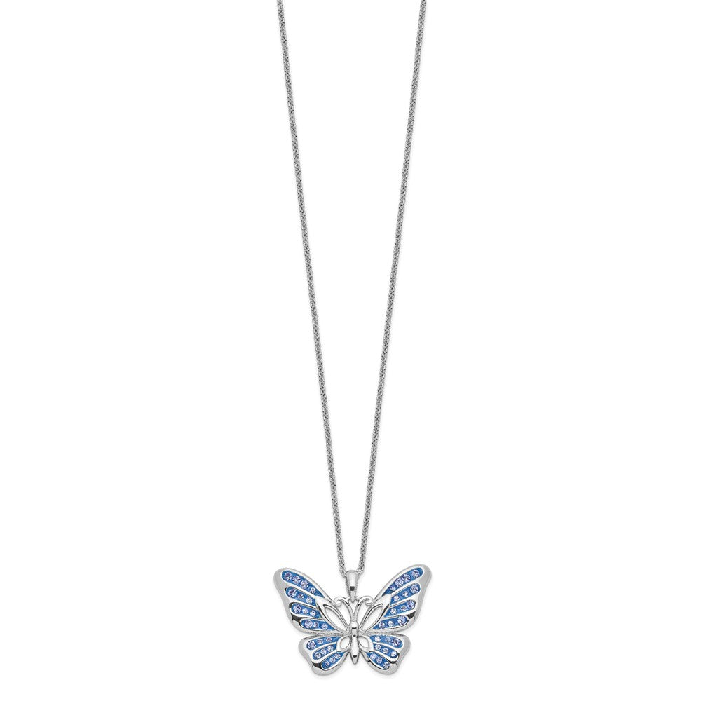 Sterling Silver Sentimental Expressions Rhodium-Plated Swarovski Crystal Never Give Up Butterfly 18In Necklace