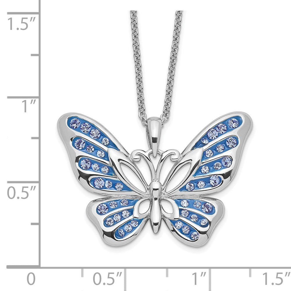Sterling Silver Sentimental Expressions Rhodium-Plated Swarovski Crystal Never Give Up Butterfly 18In Necklace