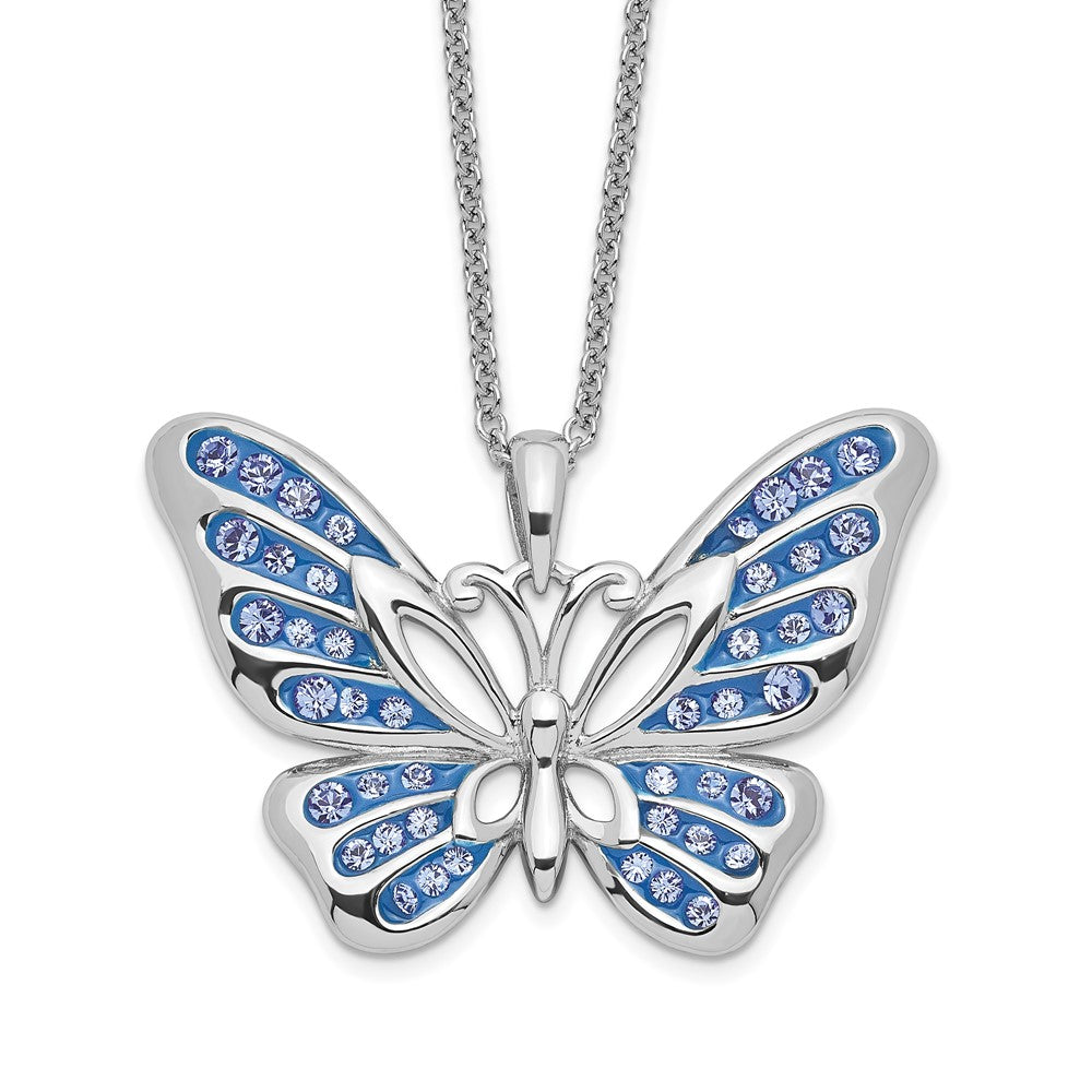 Sterling Silver Sentimental Expressions Rhodium-Plated Swarovski Crystal Never Give Up Butterfly 18In Necklace
