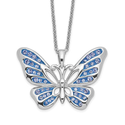 Sterling Silver Sentimental Expressions Rhodium-Plated Swarovski Crystal Never Give Up Butterfly 18In Necklace