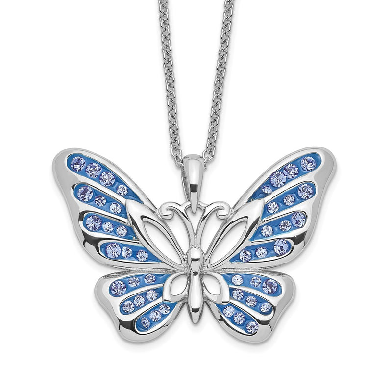 Sterling Silver Sentimental Expressions Rhodium-Plated Swarovski Crystal Never Give Up Butterfly 18In Necklace