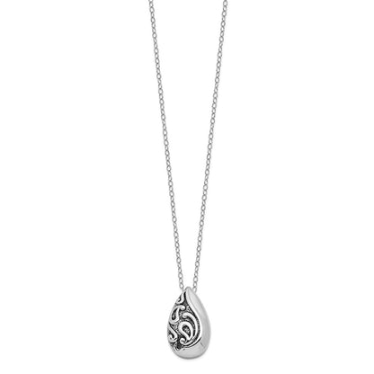 Sterling Silver Sentimental Expressions Rhodium-Plated Antiqued Teardrop Ash Holder 18 Inch Necklace