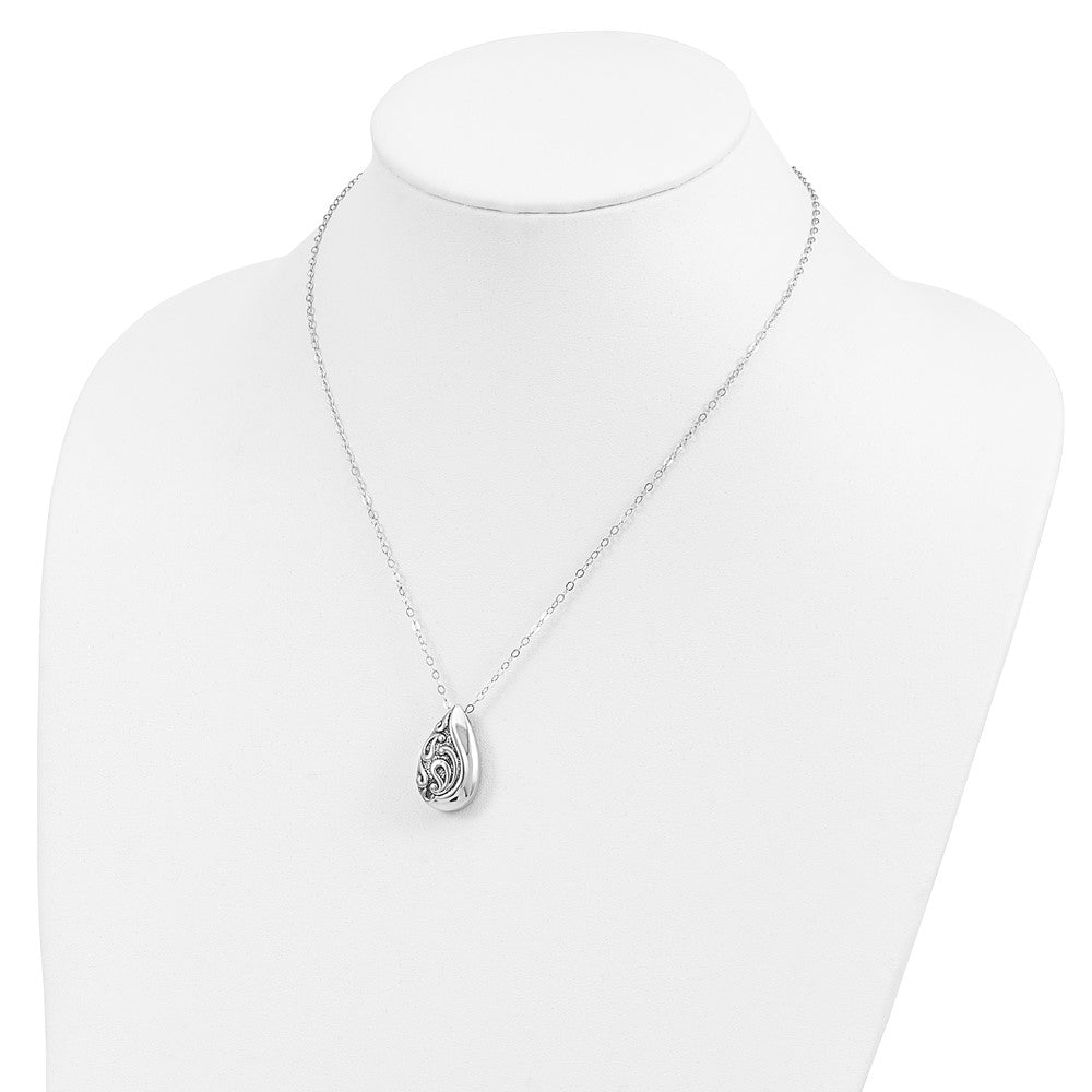 Sterling Silver Sentimental Expressions Rhodium-Plated Antiqued Teardrop Ash Holder 18 Inch Necklace