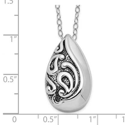 Sterling Silver Sentimental Expressions Rhodium-Plated Antiqued Teardrop Ash Holder 18 Inch Necklace