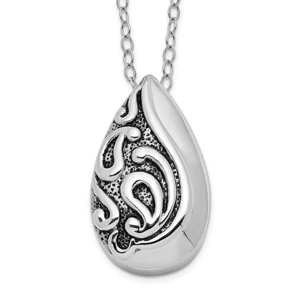 Sterling Silver Sentimental Expressions Rhodium-Plated Antiqued Teardrop Ash Holder 18 Inch Necklace