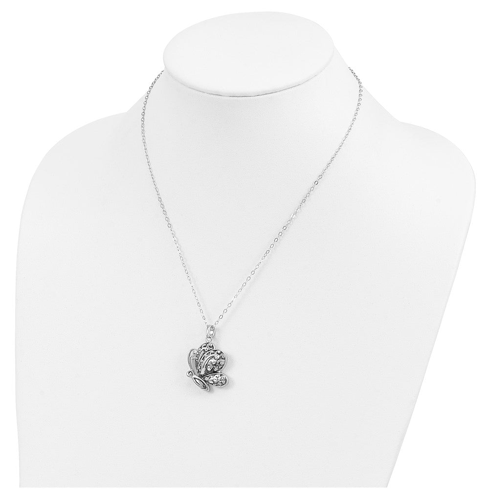 Sterling Silver Sentimental Expressions Rhodium-Plated Antiqued Butterfly Ash Holder 18 Inch Necklace