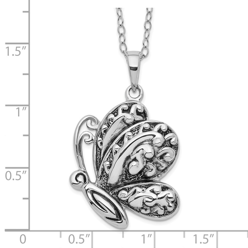 Sterling Silver Sentimental Expressions Rhodium-Plated Antiqued Butterfly Ash Holder 18 Inch Necklace