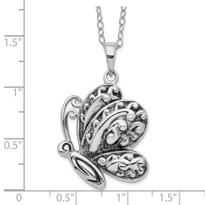 Sterling Silver Sentimental Expressions Rhodium-Plated Antiqued Butterfly Ash Holder 18 Inch Necklace