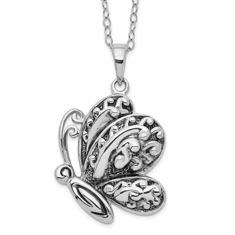 Sterling Silver Sentimental Expressions Rhodium-Plated Antiqued Butterfly Ash Holder 18 Inch Necklace