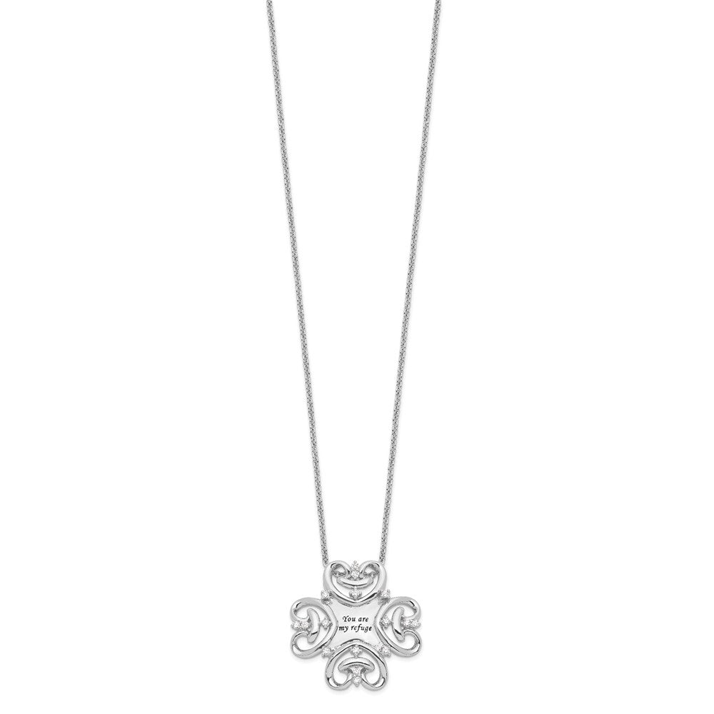 Sterling Silver Sentimental Expressions Rhodium-Plated Cz Antiqued You Are My Refuge 18In. Necklace