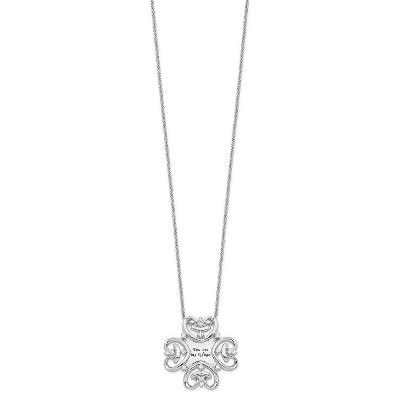 Sterling Silver Sentimental Expressions Rhodium-Plated Cz Antiqued You Are My Refuge 18In. Necklace