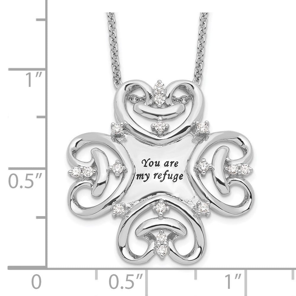 Sterling Silver Sentimental Expressions Rhodium-Plated Cz Antiqued You Are My Refuge 18In. Necklace