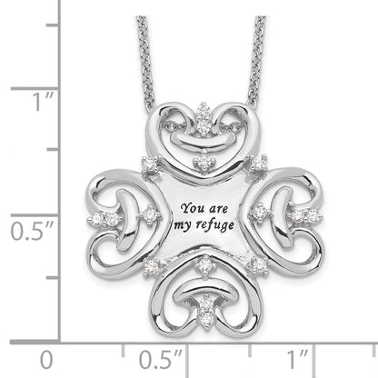 Sterling Silver Sentimental Expressions Rhodium-Plated Cz Antiqued You Are My Refuge 18In. Necklace