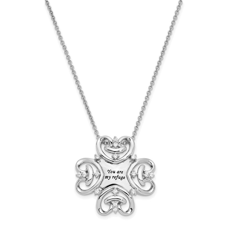 Sterling Silver Sentimental Expressions Rhodium-Plated Cz Antiqued You Are My Refuge 18In. Necklace