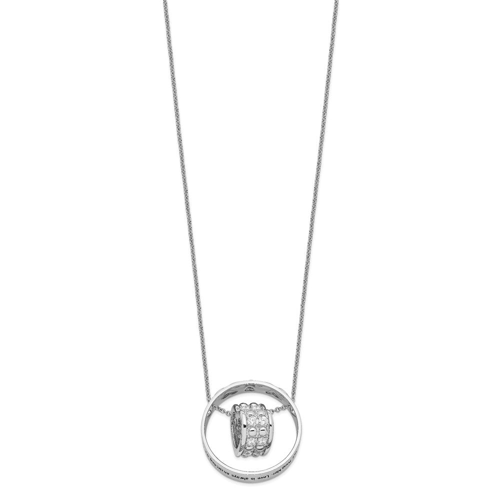 Sterling Silver Sentimental Expressions Rhodium-Plated Cz Antiqued Mother And Daughter 18 Inch Necklace