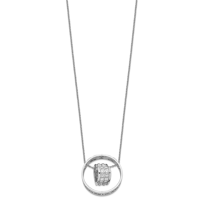 Sterling Silver Sentimental Expressions Rhodium-Plated Cz Antiqued Mother And Daughter 18 Inch Necklace
