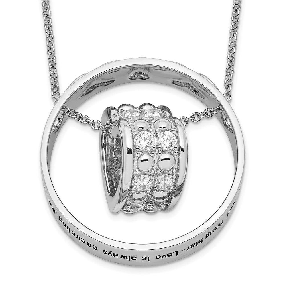 Sterling Silver Sentimental Expressions Rhodium-Plated Cz Antiqued Mother And Daughter 18 Inch Necklace