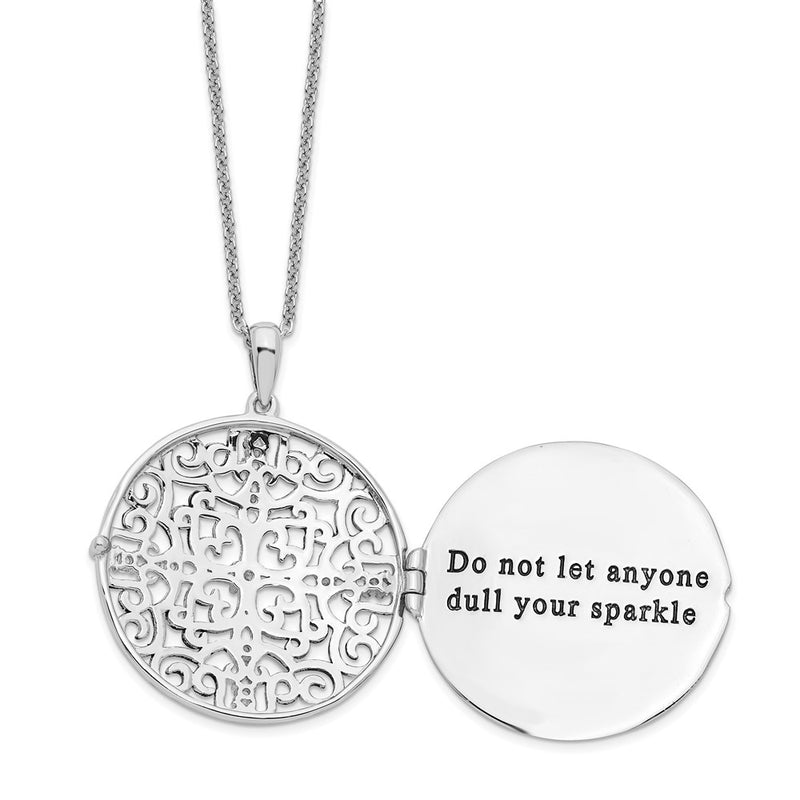 Sterling Silver Sentimental Expressions Rhodium-Plated Cz Antiqued Do Not Let Anyone Dull 18In. Necklace