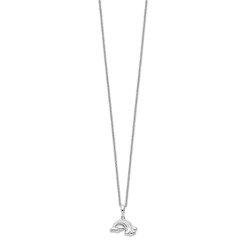 Sterling Silver Sentimental Expressions Rhodium-Plated Cz Paint Rainbows 14In. Necklace With 2In. Ext