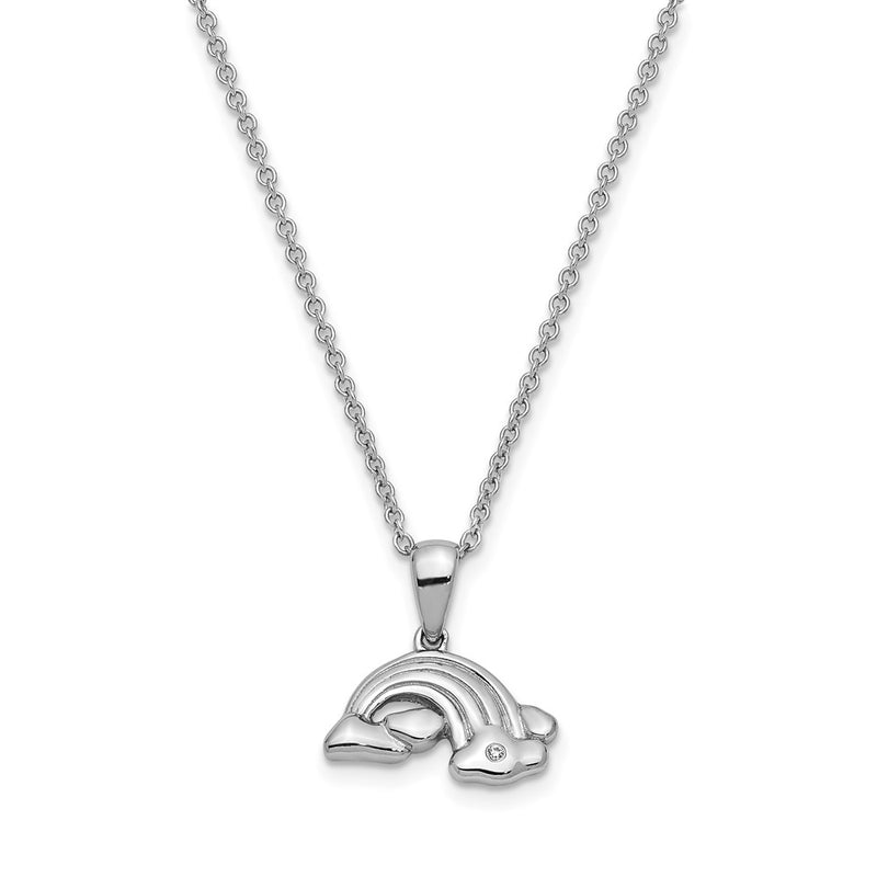 Sterling Silver Sentimental Expressions Rhodium-Plated Cz Paint Rainbows 14In. Necklace With 2In. Ext