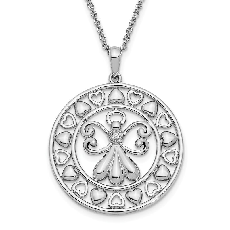 Sterling Silver Sentimental Expressions Rhodium-Plated Cz Angels On Assignment 18In. Necklace