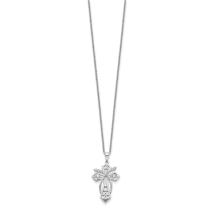 Sterling Silver Sentimental Expressions Rhodium-Plated Cz Antiqued The Salvation Cross 18In. Necklace