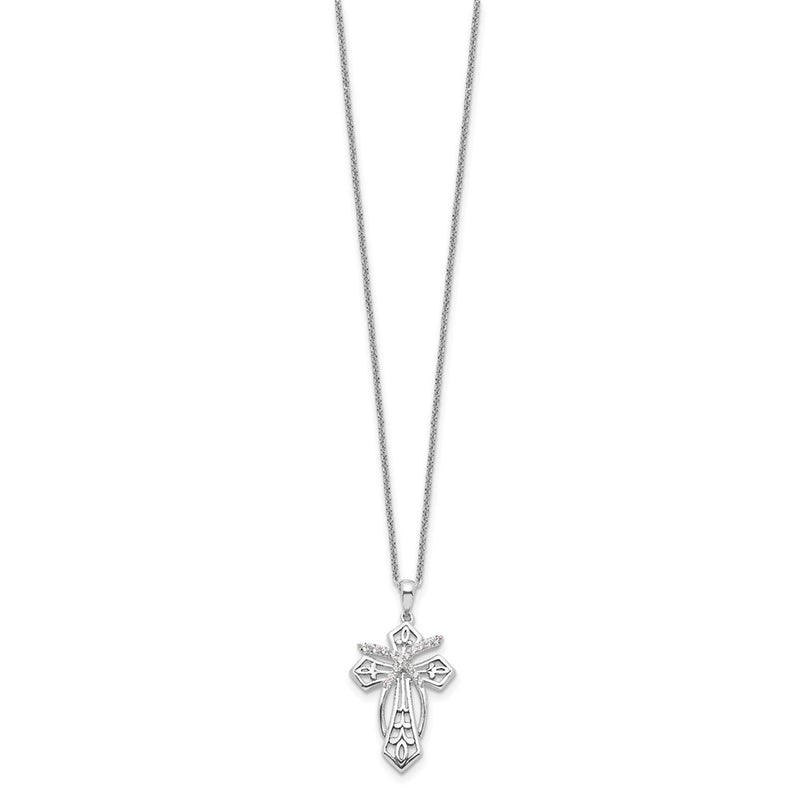 Sterling Silver Sentimental Expressions Rhodium-Plated Cz Antiqued The Salvation Cross 18In. Necklace