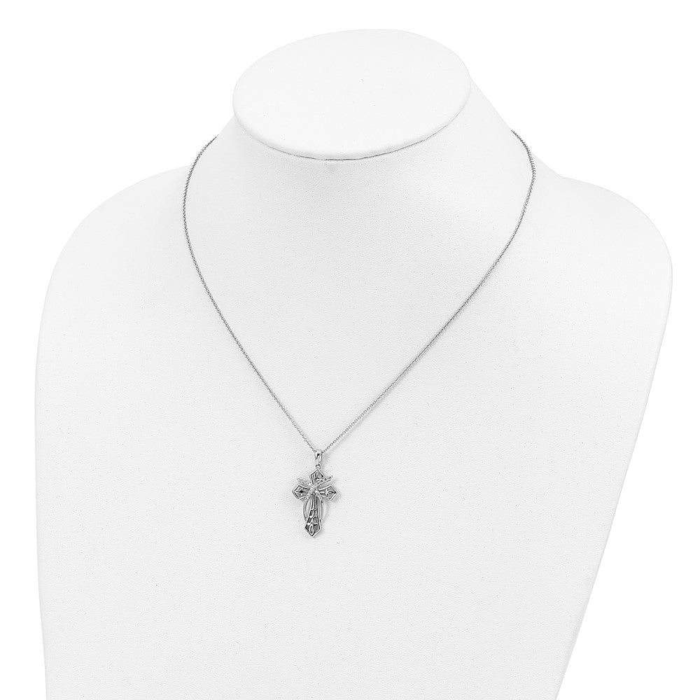 Sterling Silver Sentimental Expressions Rhodium-Plated Cz Antiqued The Salvation Cross 18In. Necklace