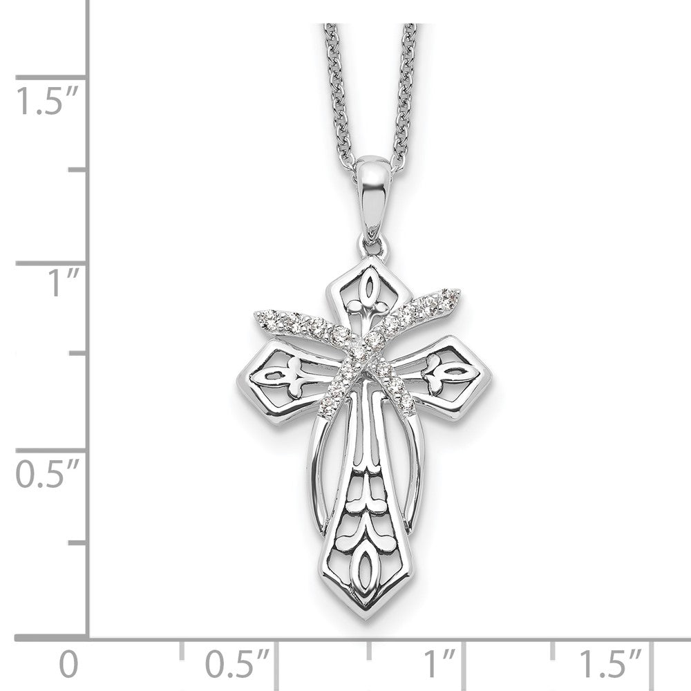 Sterling Silver Sentimental Expressions Rhodium-Plated Cz Antiqued The Salvation Cross 18In. Necklace