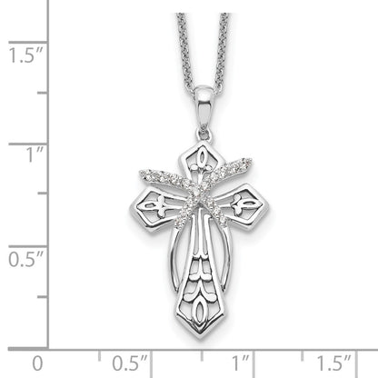Sterling Silver Sentimental Expressions Rhodium-Plated Cz Antiqued The Salvation Cross 18In. Necklace