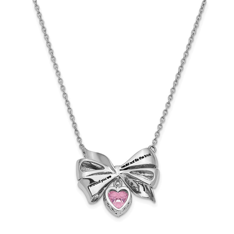 Sterling Silver Sentimental Expressions Rhodium-Plated Antiqued Pink Cz Tie The Knot 18In. Necklace