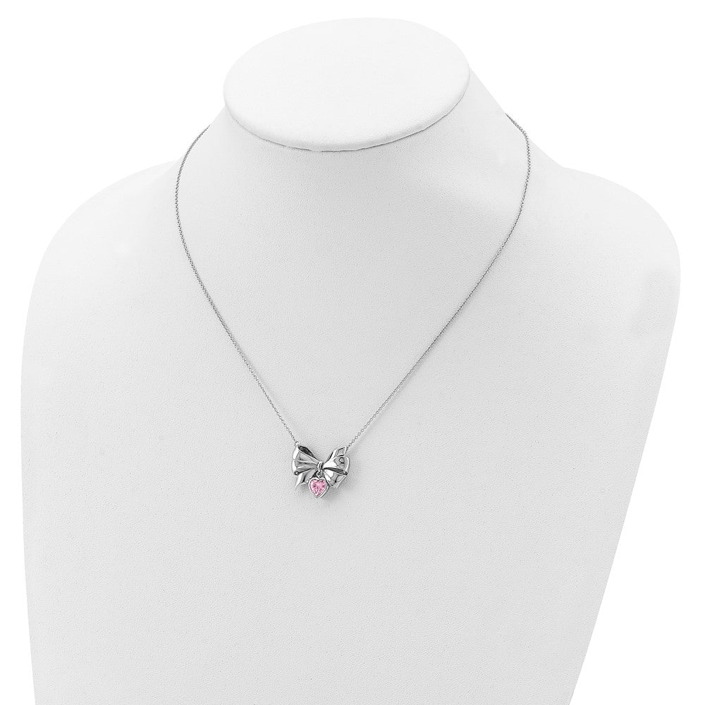 Sterling Silver Sentimental Expressions Rhodium-Plated Antiqued Pink Cz Tie The Knot 18In. Necklace