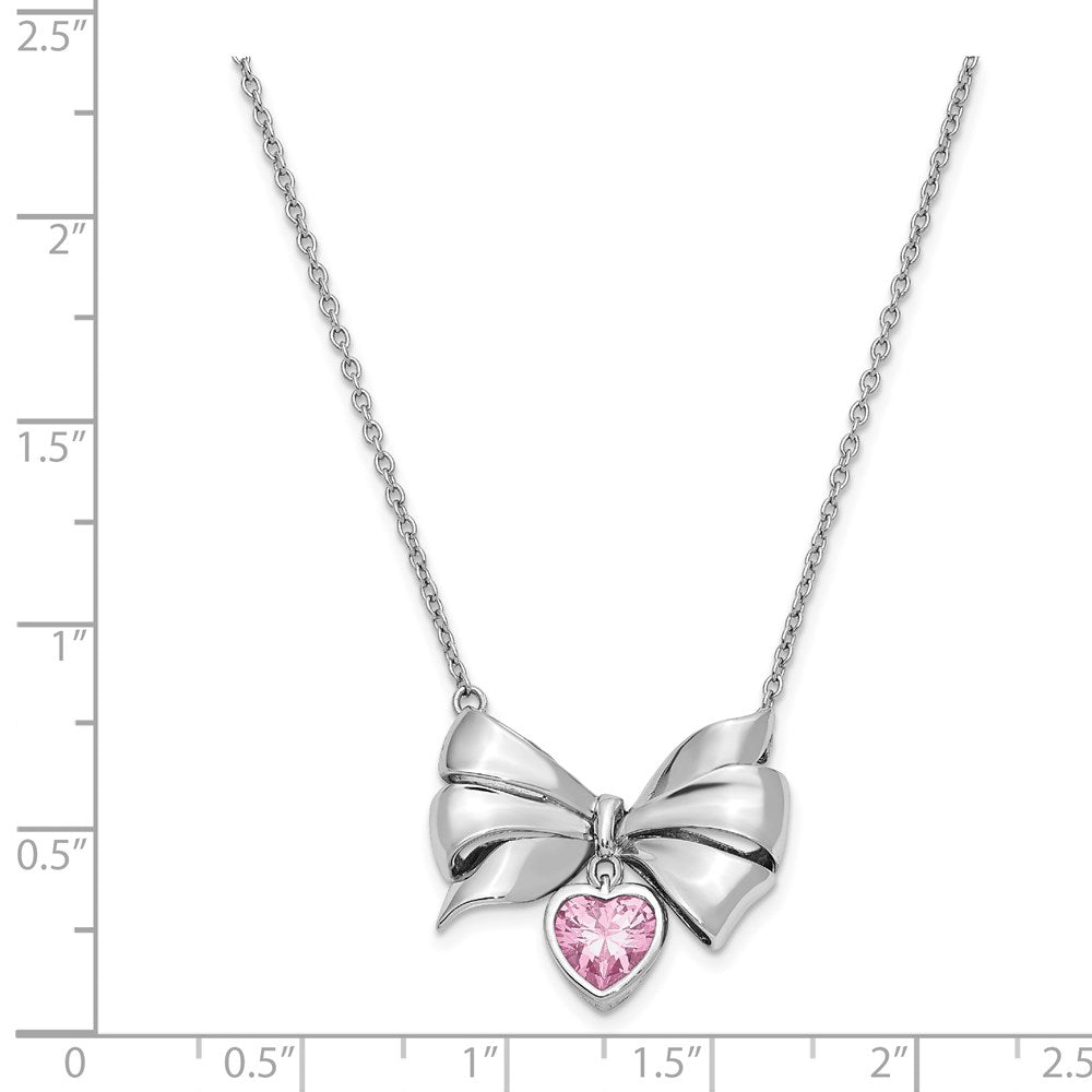Sterling Silver Sentimental Expressions Rhodium-Plated Antiqued Pink Cz Tie The Knot 18In. Necklace